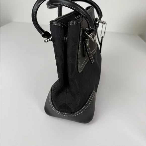 Coach Black Signature Canvas & Leather Satchel Tote Bag | Classic Logo - Picture 4 of 7